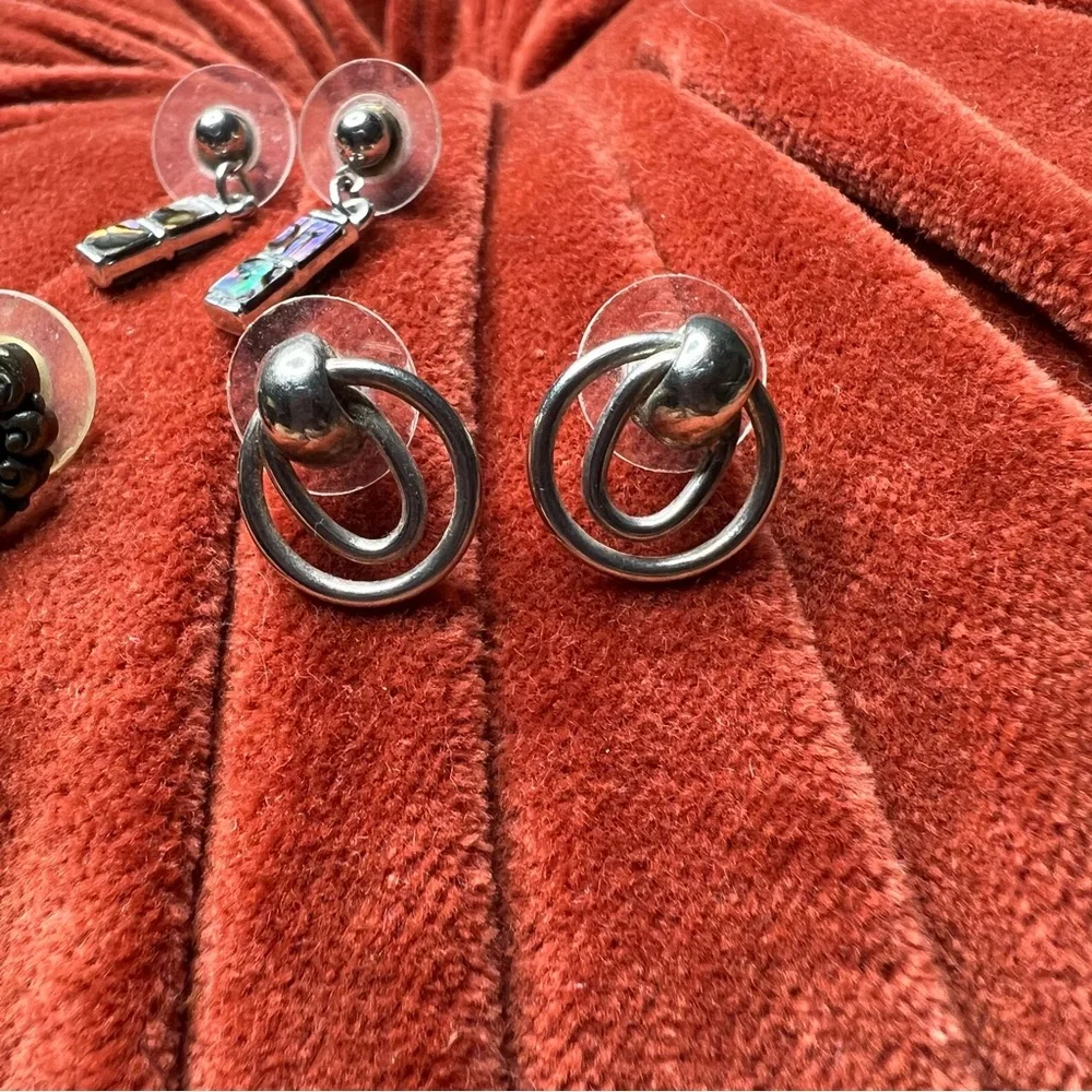 Vintage Earring Bundle Set of Three Double Hoop Beaded Abalone Dangle Retro